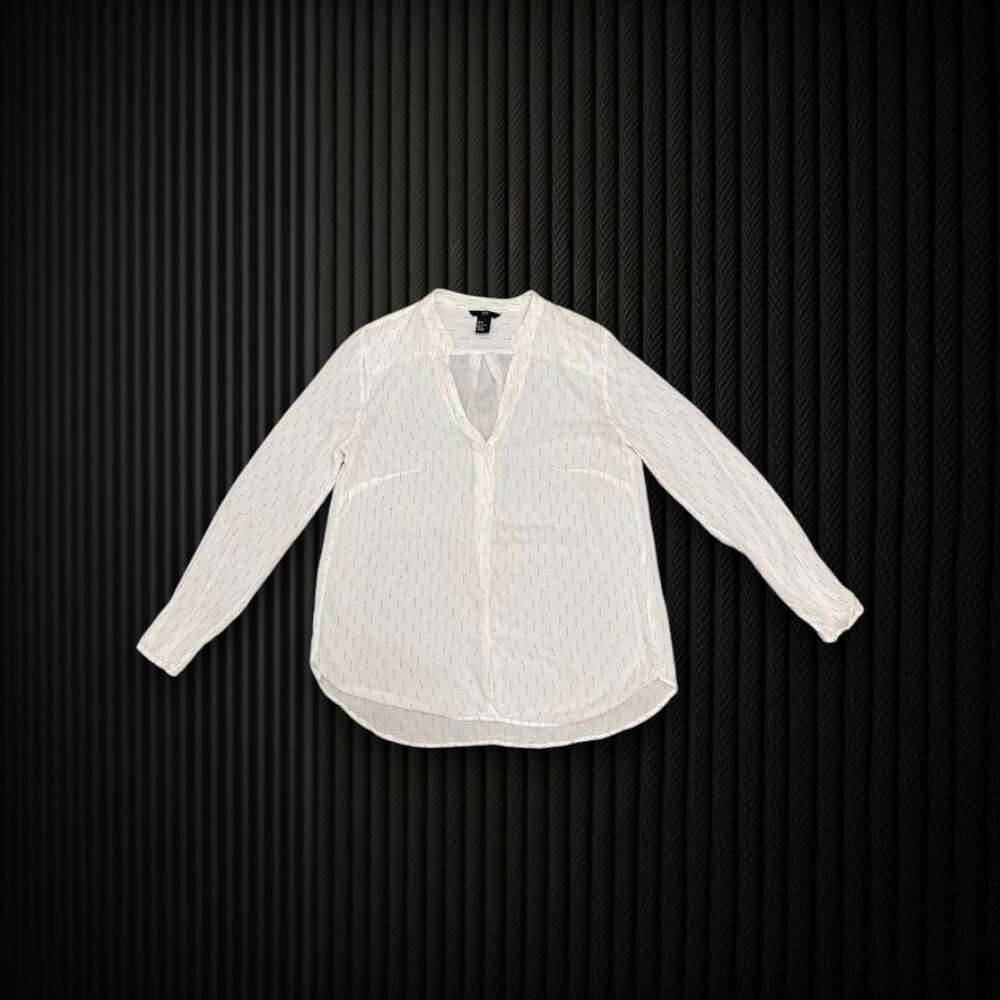 White Black Arrow Print Semi Sheer Long Sleeve Blouse Women’s Size 8